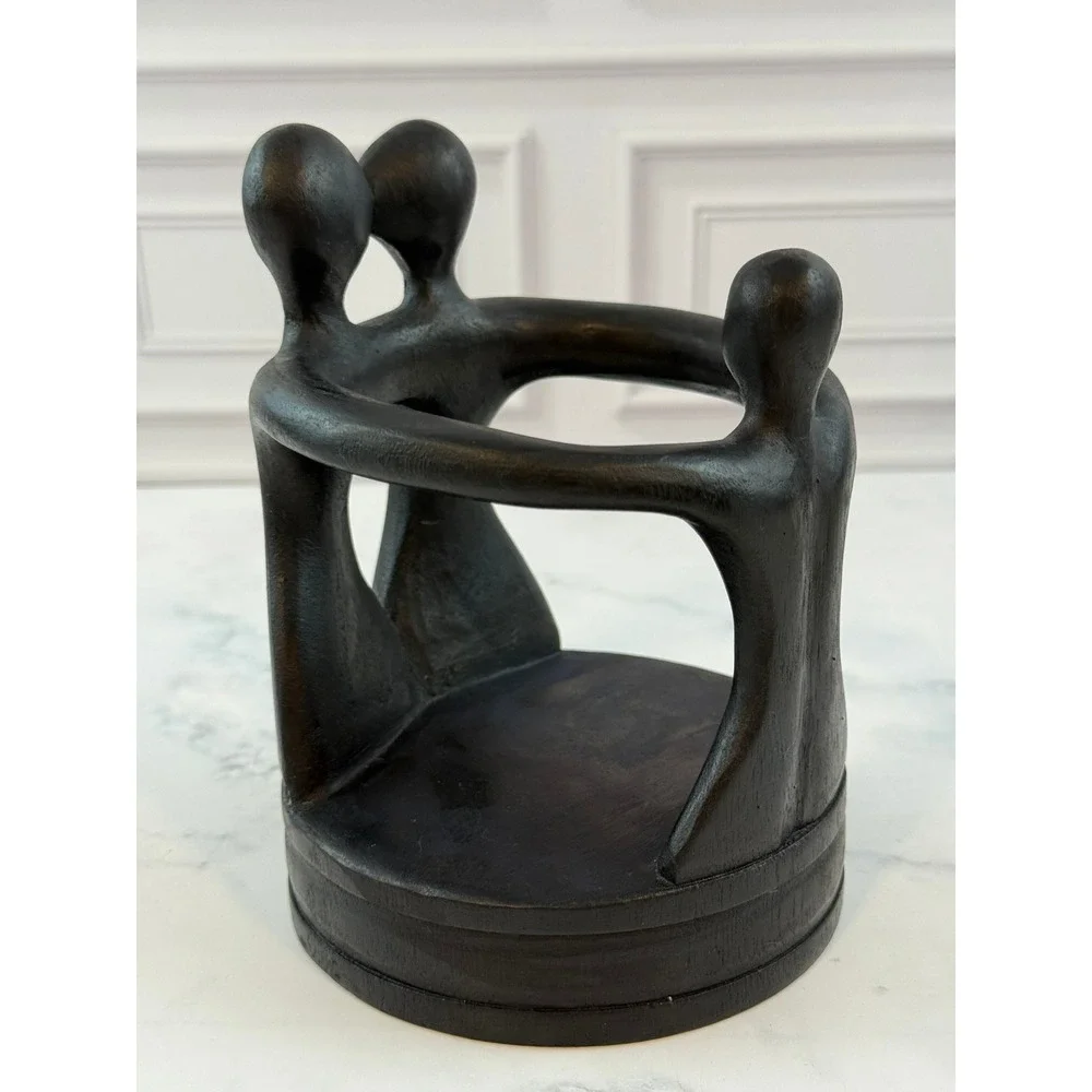 Balinese Wooden Sculpture Candle Holder Family Circle of Three - 6X5